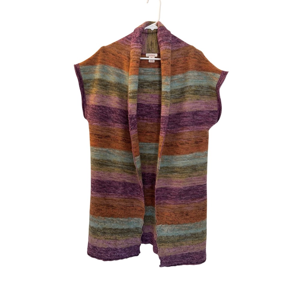 Sundance Lambswool Angora Blend Striped Long Cardigan Vest Shawl Collar M